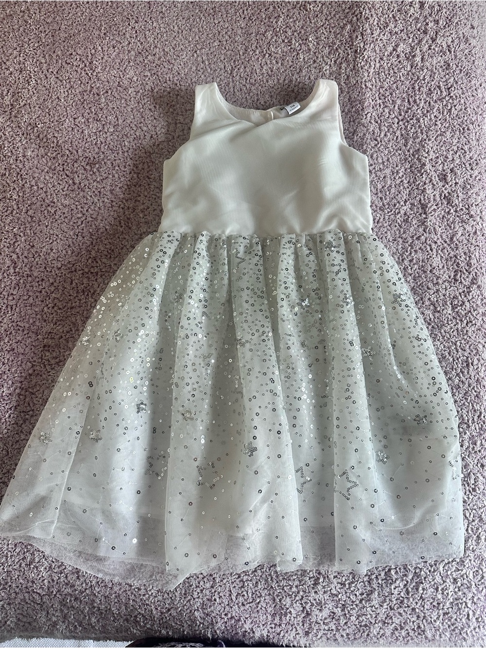 Girls White Sequin Tulle Party Dress